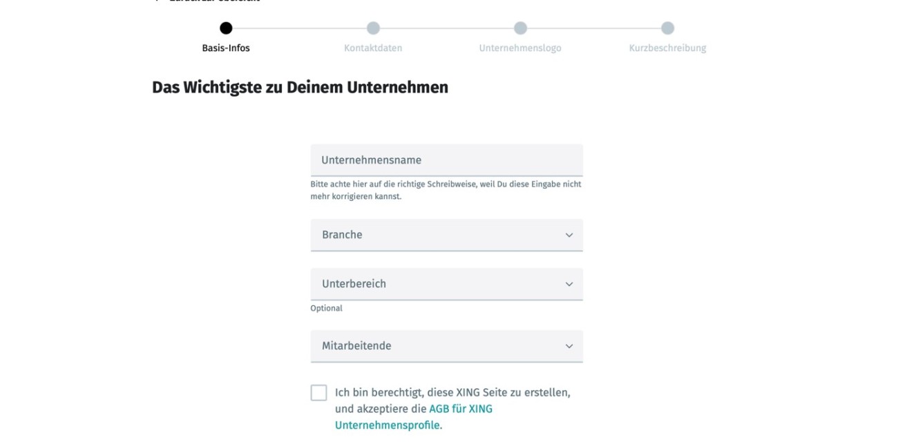 Eingabemaske Xing Unternehmensprofil