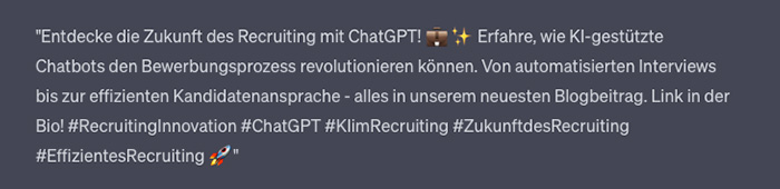 Caption für Instagram für einen Blogbeitrag zum Thema ChatGPT im Recruitin